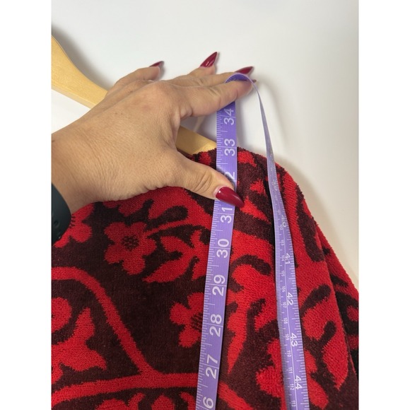 VTG Fieldcrest Sz M Towel Mini Dress Red & Burgundy Damask Pattern Fringe RARE - Picture 7 of 11